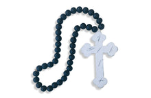 Load image into Gallery viewer, A beautiful decorative piece, black and white wooden beaded cross, the cross itself has a slightly distressed look.